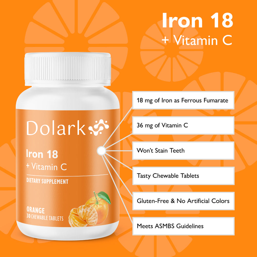 DOLARK Iron 18 mg + Vitamin C Chewable Tablets, Orange