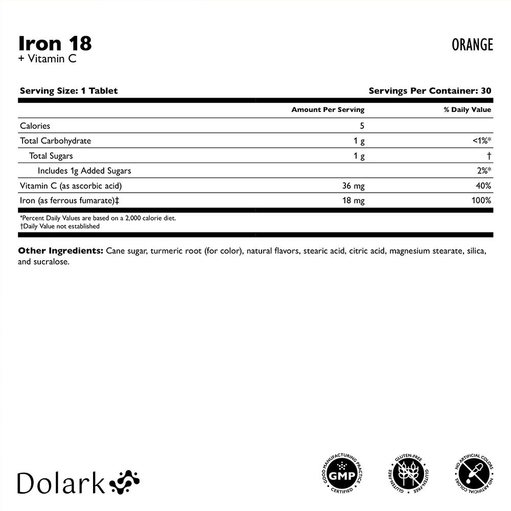DOLARK Iron 18 mg + Vitamin C Chewable Tablets, Orange