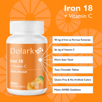 DOLARK Iron 18 mg + Vitamin C Chewable Tablets, Orange