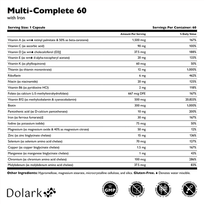 Dola Rk DOLARK Multi-Complete 60 Bariatric Multivitamin with Iron Capsules – Dolark