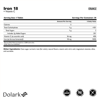 DOLARK Iron 18 mg + Vitamin C Chewable Tablets, Orange